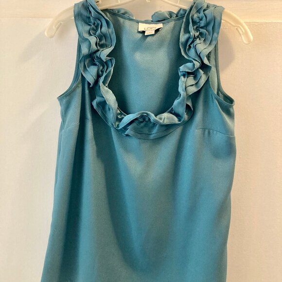 CLEARANCE - FINAL PRICE: Ann Taylor Loft Teal Ruffled, Sleeveless Blouse Size SM - Picture 11 of 15